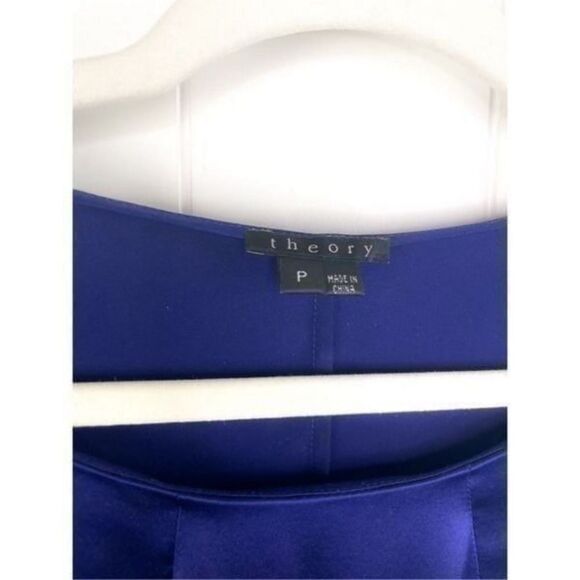Theory Women's Silk Lowther Pleat Neck Blouse Top‎ Blue S - Picture 2 of 10